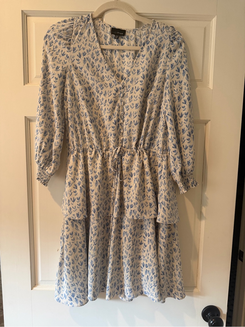 Lucy Paris Blue Floral V-Neck Tiered Dress